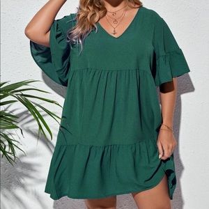Boho ruffle hem smock dress